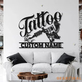 Custom Tattoo Artist Metal Wall Art LED Light Personalized Tattoo Studio Name Sign Home Decor Machine Shop Decor Ink