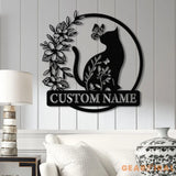 Custom TBack Cat Metal Sign with Led Lights Personalized Floral Cat Metal Sign Cat Wall Art Custom Cat Name Sign Pet