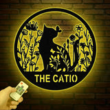 Custom The Catio Metal Sign with Led Lights Personalized Floral Cat Metal Sign Cat Wall Art Custom Cat Name Sign Pet