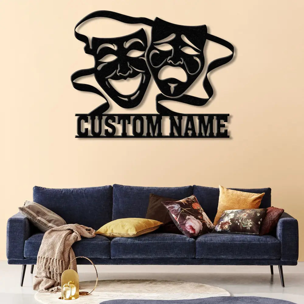 Custom Theater Mask Metal Sign with LED Light Drama Wall Decor Comedy Tragedy Mask Art Artistic Soul Wall Art Theater