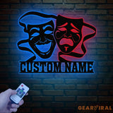 Custom Theater Mask Metal Sign with LED Light Drama Wall Decor Comedy Tragedy Mask Art Artistic Soul Wall Art Theater