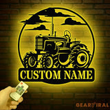 Custom Tractor Driver Metal Wall Art with LED Light - Personalized Farm Name Sign - Home Decor & Farm Truck Gift for