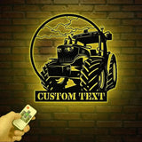 Custom Tractor Driver Metal Wall Art with LED Light - Personalized Farm Name Sign - Home Decor & Farm Truck Gift for