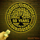 Custom Tree of Life Anniversary Metal Sign with LED Light 50th Wedding Anniversary Gift Personalized Family Name Wall