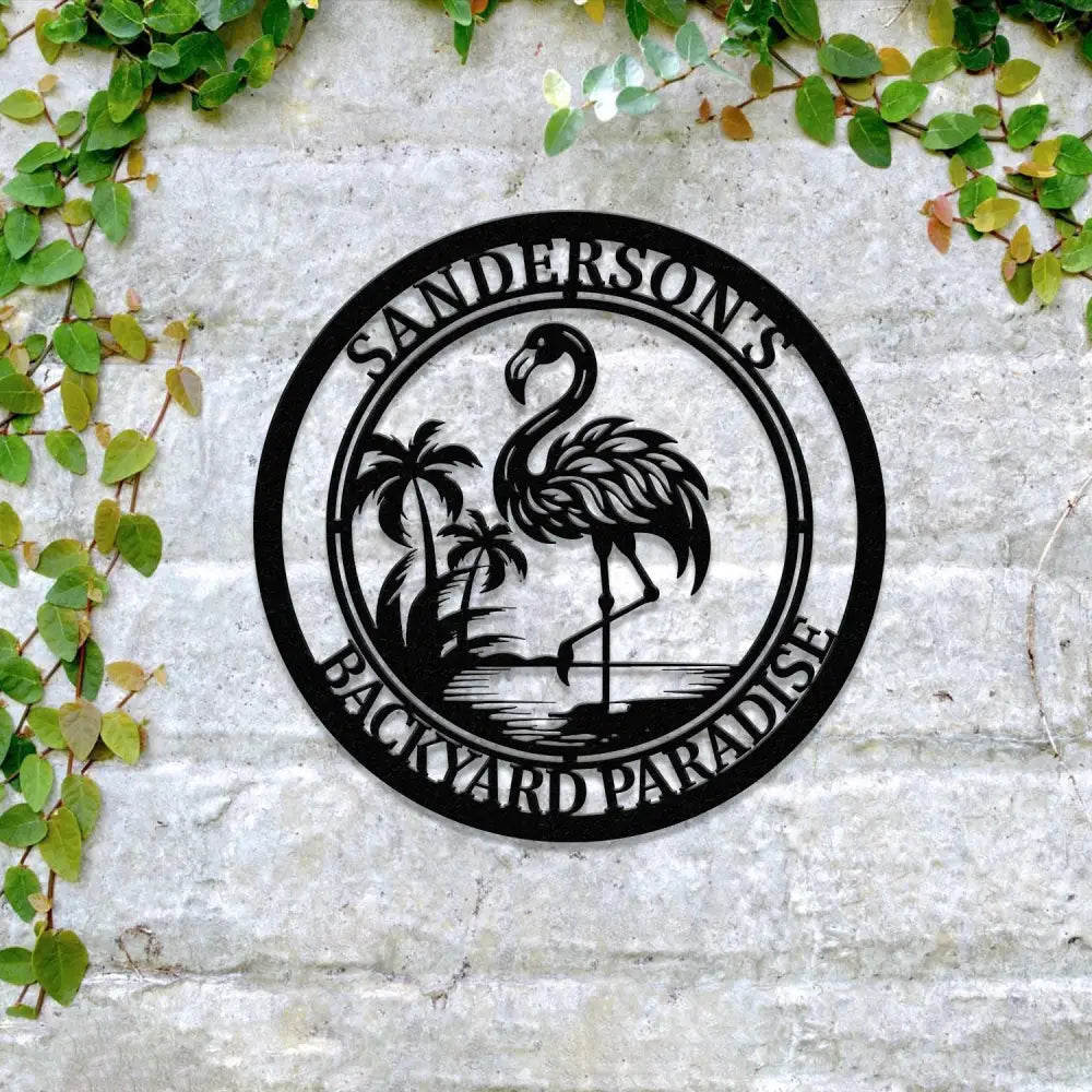 Custom Tropical Flamingo Metal Sign Personalized Backyard Decor with Palm Trees Pool Sign Home Decor For Backyard