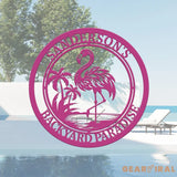 Custom Tropical Flamingo Metal Sign Personalized Backyard Decor with Palm Trees Pool Sign Home Decor For Backyard
