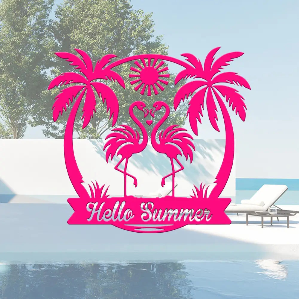 Custom Tropical Flamingo Metal Sign Personalized Outdoor Patio Decor with Palm Trees Pool Sign Home Decor For Backyard