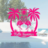 Custom Tropical Flamingo Metal Sign Personalized Outdoor Patio Decor with Palm Trees Pool Sign Home Decor For Backyard