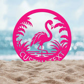 Custom Tropical Flamingo Metal Sign Personalized Outdoor Patio Decor with Palm Trees Pool Sign Home Decor For Backyard