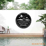 Custom Tropical Patio Metal Sign Custom Backyard Pool Sign Family Welcome Sign Aloha Palm Tree Decor Beach House Decor