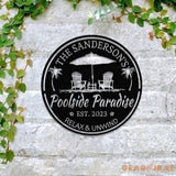 Custom Tropical Patio Metal Sign Custom Backyard Pool Sign Family Welcome Sign Aloha Palm Tree Decor Beach House Decor