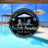 Custom Tropical Patio Metal Sign Custom Backyard Pool Sign Family Welcome Sign Aloha Palm Tree Decor Beach House Decor