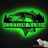 Custom Trout Fishing Metal Wall Art with Led Light - Char Fishing Gifts for Men - Fisher Name Sign - Cabin Decor