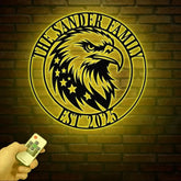 Custom US Flag Eagle Metal Wall Art LED Light Custom Outdoor Eagle Monogram Metal Wall Hanging Eagle Home Decor Metal