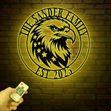 Custom US Flag Eagle Metal Wall Art LED Light Custom Outdoor Eagle Monogram Metal Wall Hanging Eagle Home Decor Metal