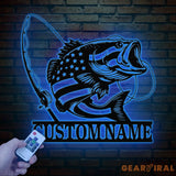 Custom US Flag Fishing Metal Sign with Led Lights Fish name Sign Personalized Fish Wall Art Gift for Fisherman Fishing