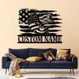 Custom US Flag Fishing Metal Sign with Led Lights Fish name Sign Personalized Fish Wall Art Gift for Fisherman Fishing
