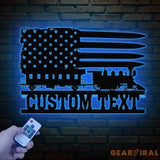 Custom US Flag Train Metal Wall LED Light Railroad Wall Decor Railroad Sign Man Cave Decor Train Driver Gift Christmas