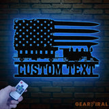 Custom US Flag Train Metal Wall LED Light Railroad Wall Decor Railroad Sign Man Cave Decor Train Driver Gift Christmas