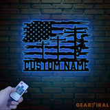 Custom US Lineman Metal Wall Art with LED Light Personalized Electrical Worker Name Sign Electrician Home Decor