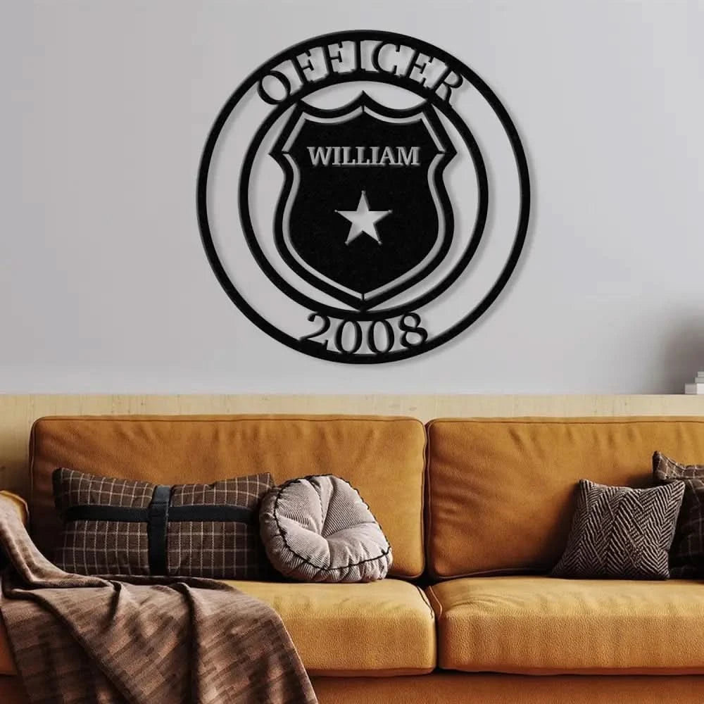 Custom US Police Officer Metal Wall Art LED Light Personalized American Policer Name Sign Police Officer Gifts for Men