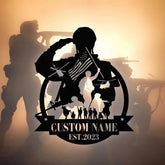 Custom US Soldier Military Metal Wall Art LED Light Personalized American Army Name Sign Home Decor Veteran Patriotic