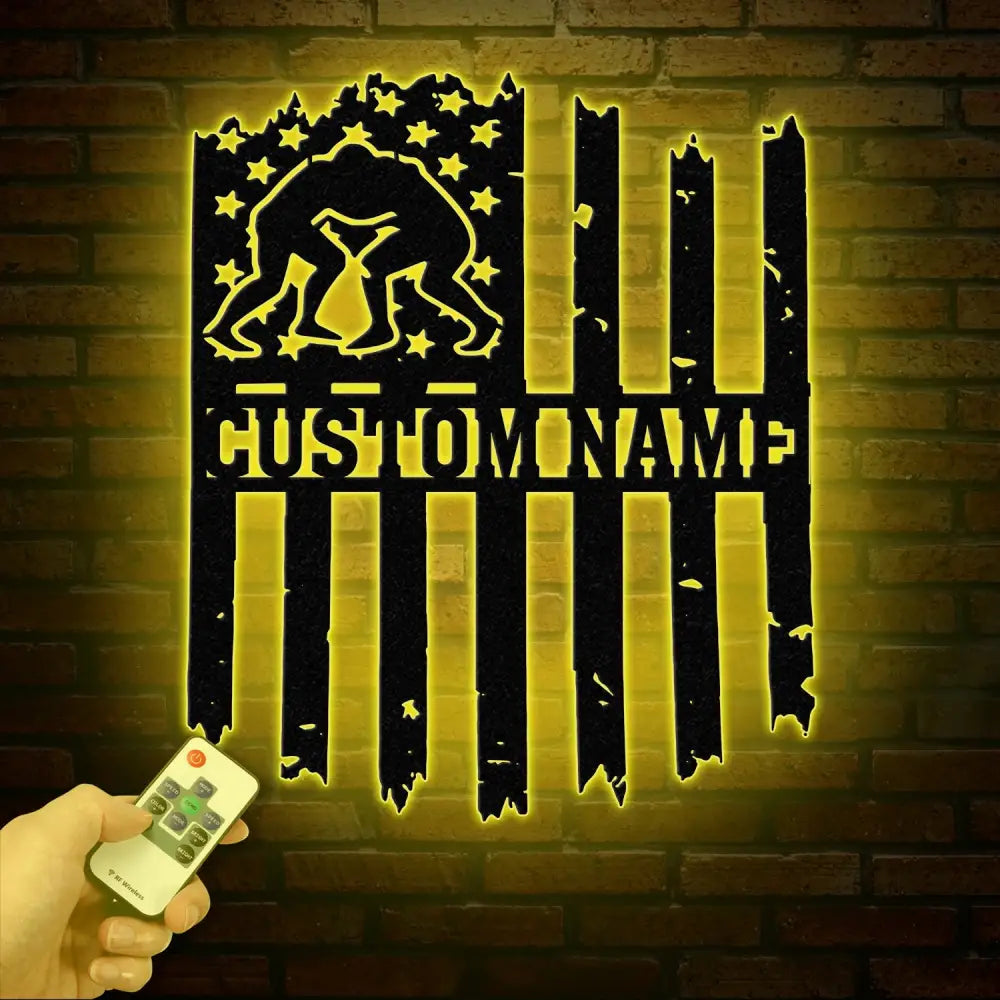 Custom US Wrestling Metal Sign with LED Light Wrestling Coach Gift Sports Home Decor Wrestler Birthday or Christmas