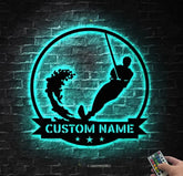 Custom Water Skiing Metal Wall Art LED Light - Personalized Wakeboarding Name Sign Home Decor - Ideal for Home Decor &