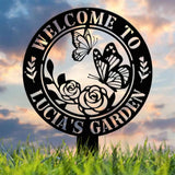 Custom Welcome To My Garden Metal Stake Personalized Butterfly Garden Name Sign Gardening Gifts Metal Yard Decor