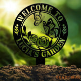 Custom Welcome To My Garden Metal Stake Personalized Butterfly Garden Name Sign Gardening Gifts Metal Yard Decor