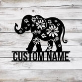 Custom WildFlower Elephant Metal Sign with Led Light Personalized Elephant Name Sign Jungle Home Decor Custom Elephant