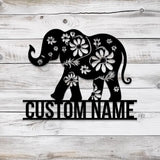 Custom WildFlower Elephant Metal Sign with Led Light Personalized Elephant Name Sign Jungle Home Decor Custom Elephant