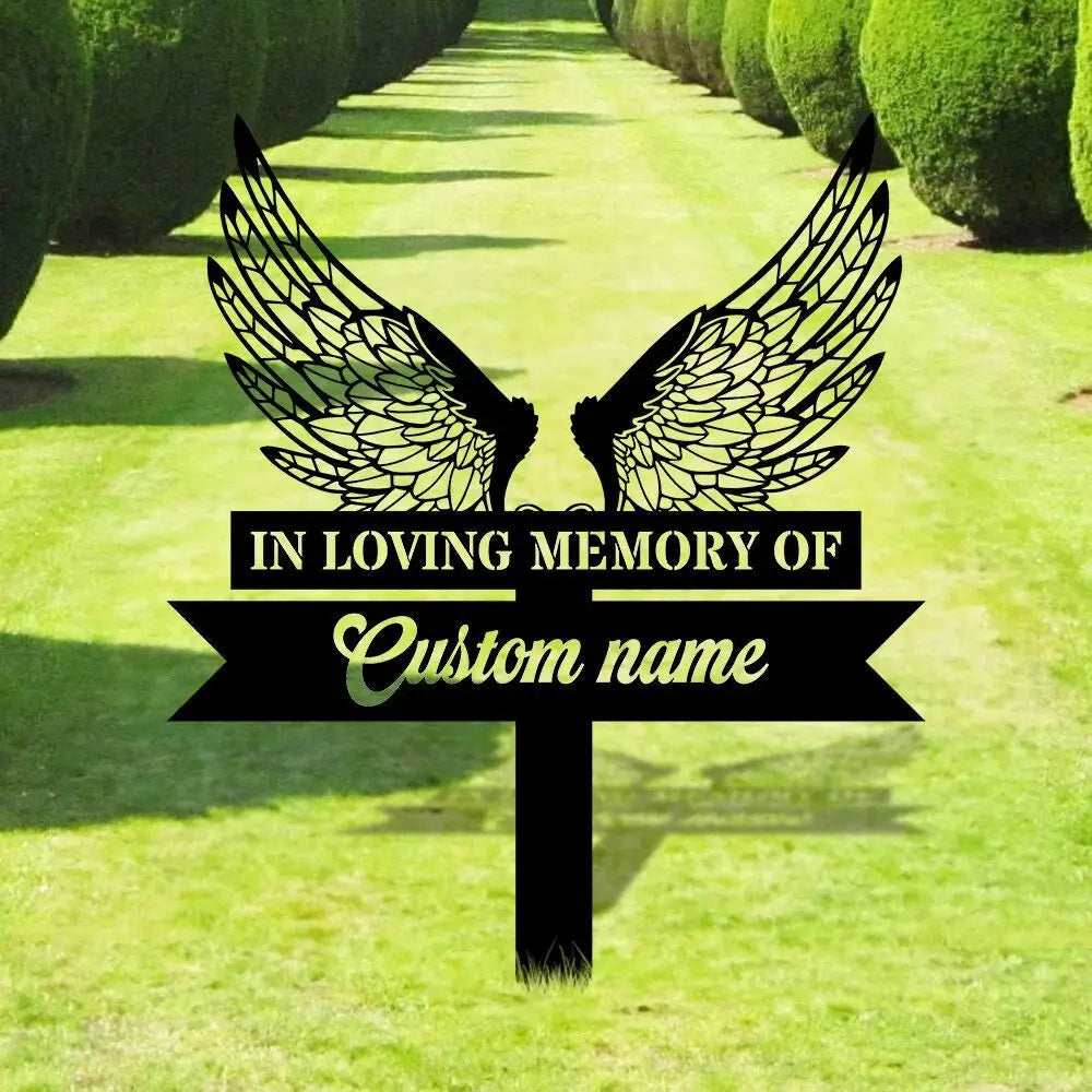 Custom Wings Metal Stake - Memorial Garden Decor - Grave Marker Personalized Garden Sign Remembrance Stake Sympathy