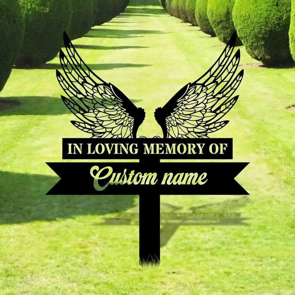 Custom Wings Metal Stake - Memorial Garden Decor - Grave Marker Personalized Garden Sign Remembrance Stake Sympathy