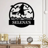 Custom Witch Metal Sign For Halloween Personalized Name Halloween Metal Wall Art Halloween Door Metal Sign Witch Wall