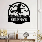 Custom Witch Metal Sign For Halloween Personalized Name Halloween Metal Wall Art Halloween Door Metal Sign Witch Wall