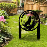 Custom Wolf and Address Garden Metal Stake Personalized Family Name Yard Sign Outdoor Door Garden Decor Garden Art Gift