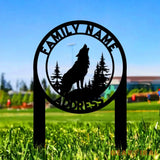 Custom Wolf and Address Garden Metal Stake Personalized Family Name Yard Sign Outdoor Door Garden Decor Garden Art Gift