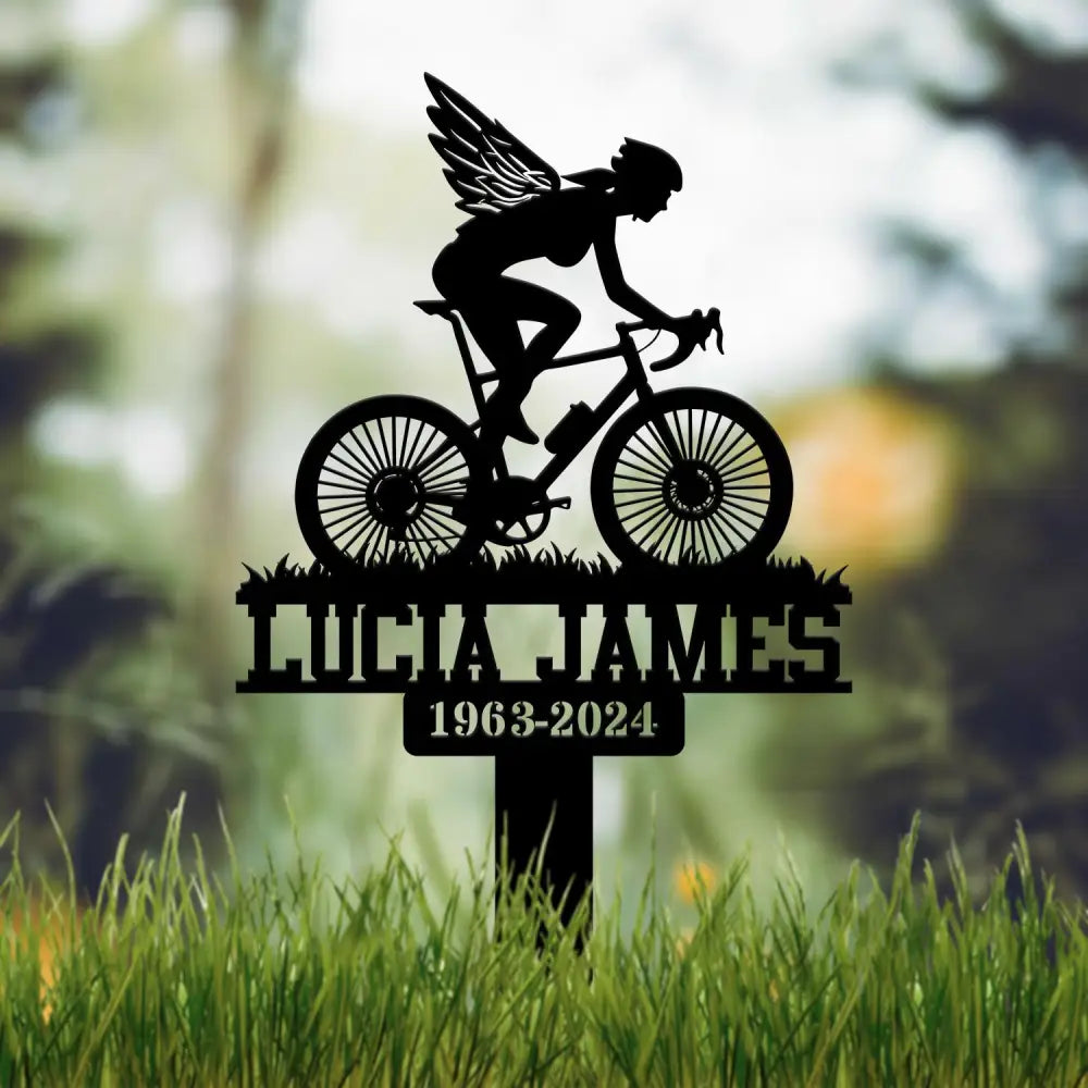 Custom Woman Cyclist Bike Rider Memorial Stake Biker Metal Stake Biker Loss Biker Gift Sympathy Sign Grave Marker