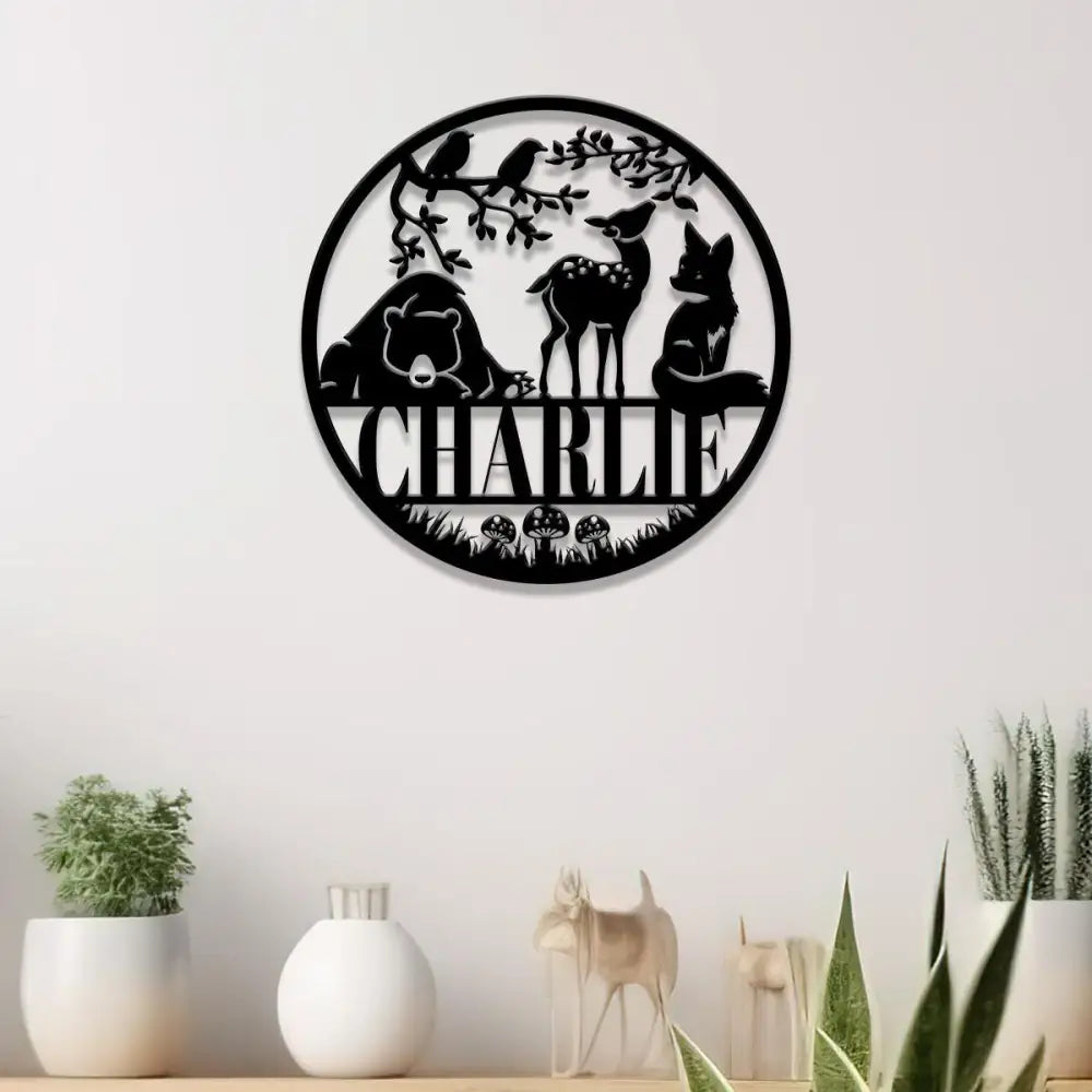 Custom Woodland Animal Sign with Led Light Personalized Nature Themed Metal Sign Woodland Baby Shower Kids Room Nursery