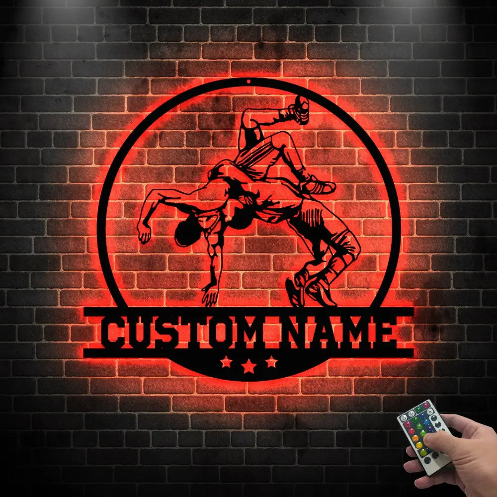 Custom Wrestling Sign Metal Wall Art Led Light - Wrestler Name Sign - Wrestling Coach Gift - Xmas Birthday Gift for Dad