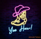 Custom Yee Haw Manimo Cowboy Boot and Hat Neon Sign Pink Cowgirl Hat Neon Sign Wall Decor Aesthetic Western Wall Art