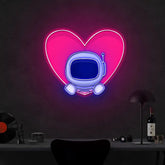 Cute Astronaut Popup From Heart Neon Sign x Acrylic Artwork
