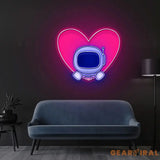 Cute Astronaut Popup From Heart Neon Sign x Acrylic Artwork