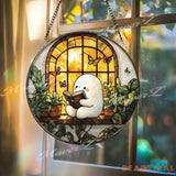 Cute Character Reading Suncatcher Cozy Window Glass Panel Book Lover Decor Plant Lover Window Art Whimsical Butterfly
