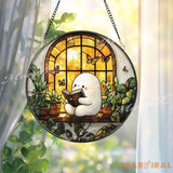 Cute Character Reading Suncatcher Cozy Window Glass Panel Book Lover Decor Plant Lover Window Art Whimsical Butterfly