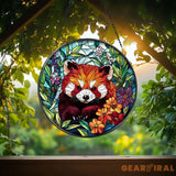 Cute Red Panda Glass Suncatcher Wildlife Window Art for Animal Lovers Unique Glass Decor for Bedroom Living Room or
