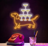 Dachshund Carrying Champagne Glasses Neon Sign Dachshund Led Sign Wine Neon Light Champagne Light Bar Pub Wall Art Home