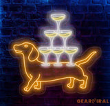 Dachshund Carrying Champagne Glasses Neon Sign Dachshund Led Sign Wine Neon Light Champagne Light Bar Pub Wall Art Home