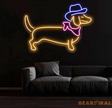 Dachshund Neon Sign Cute Cowboy Hat Dog LED Neon Light Light Up Sign for Bedroom Decor Pet Shop Art Wall Decoration Bar